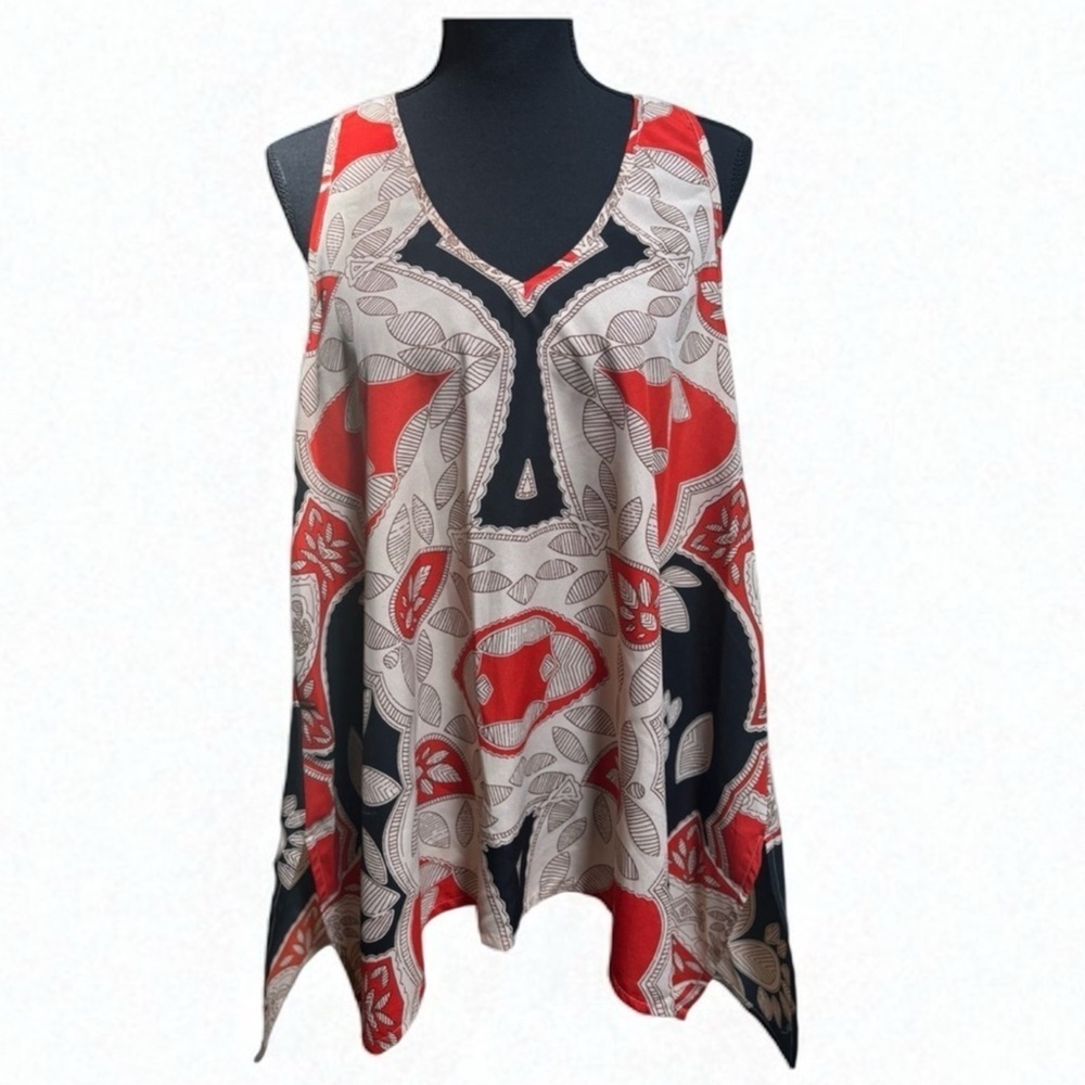 FYLO BLACK & RED CUT OUT CASUAL SUMMER BEACH RESORT COVERUP SLEEVELESS TOP SZ L